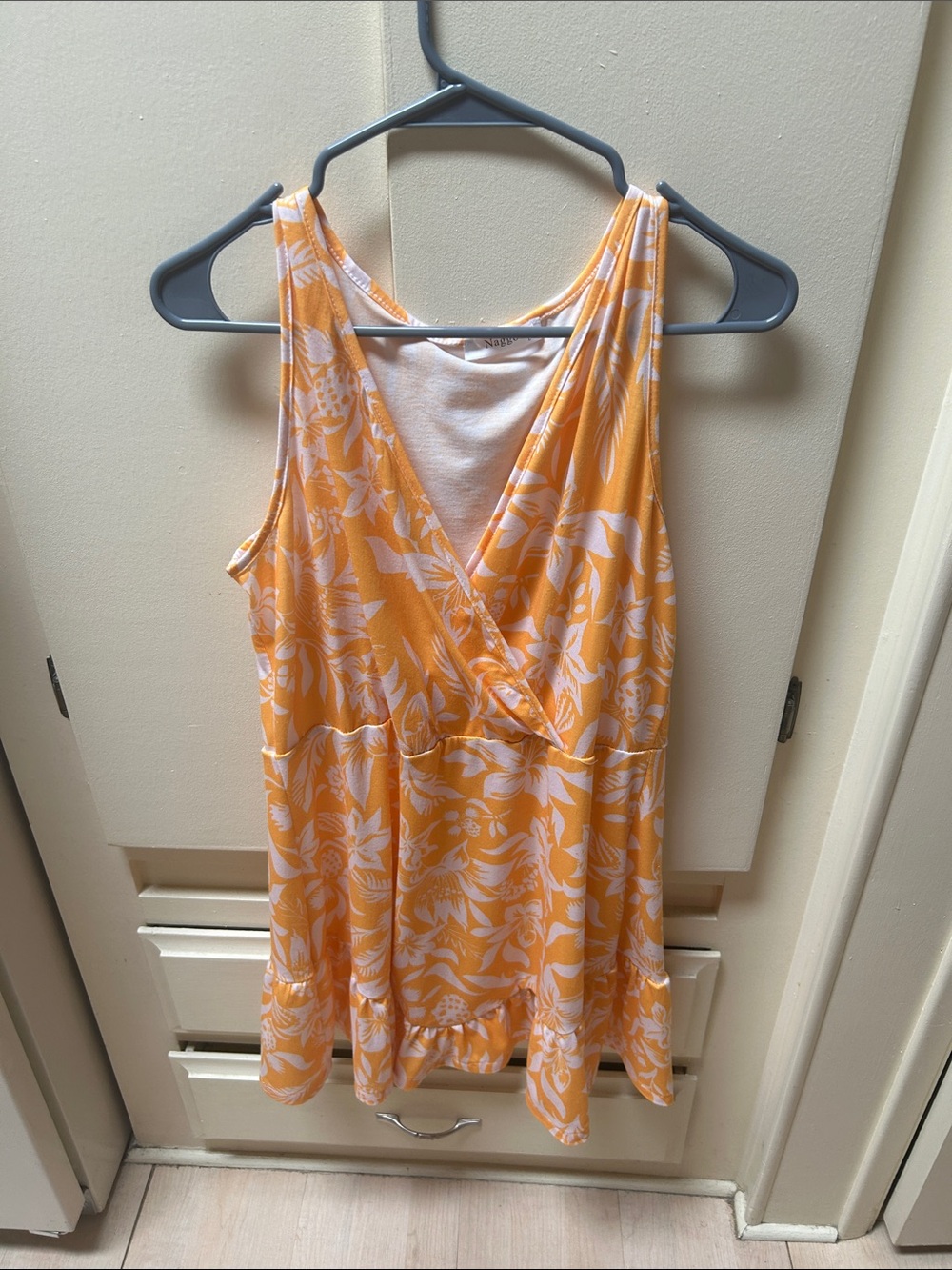 Sleeveless Orange Floral Wrap Tank Top